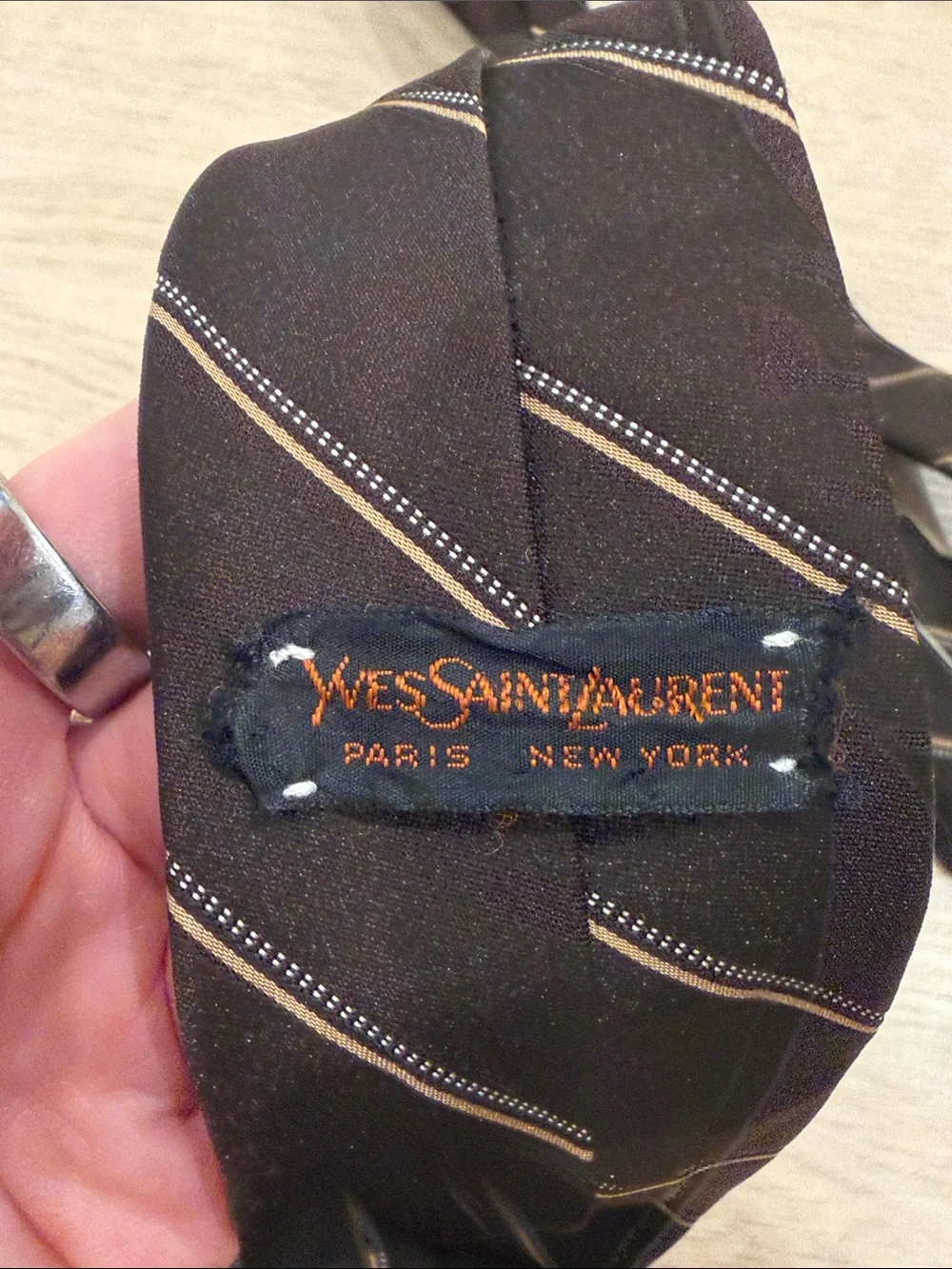 Yves Saint Laurent Brown Diagonal Stripe Silk Tie